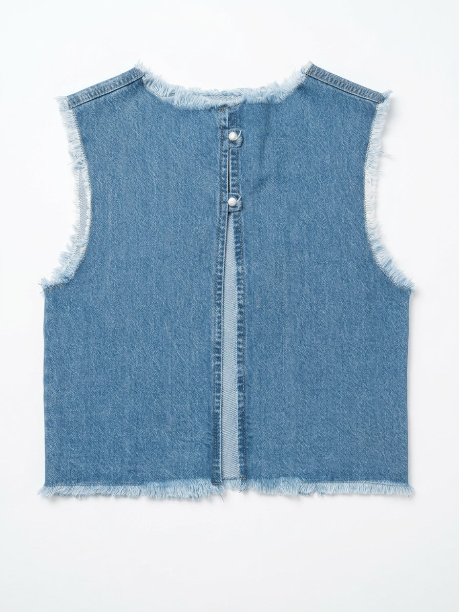 Raw-Edge Frayed Denim Top