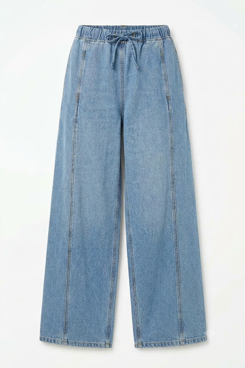 Drawstring Wide-Leg Denim Joggers