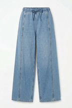 Drawstring Wide-Leg Denim Joggers