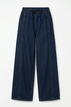 Drawstring Wide-Leg Denim Joggers