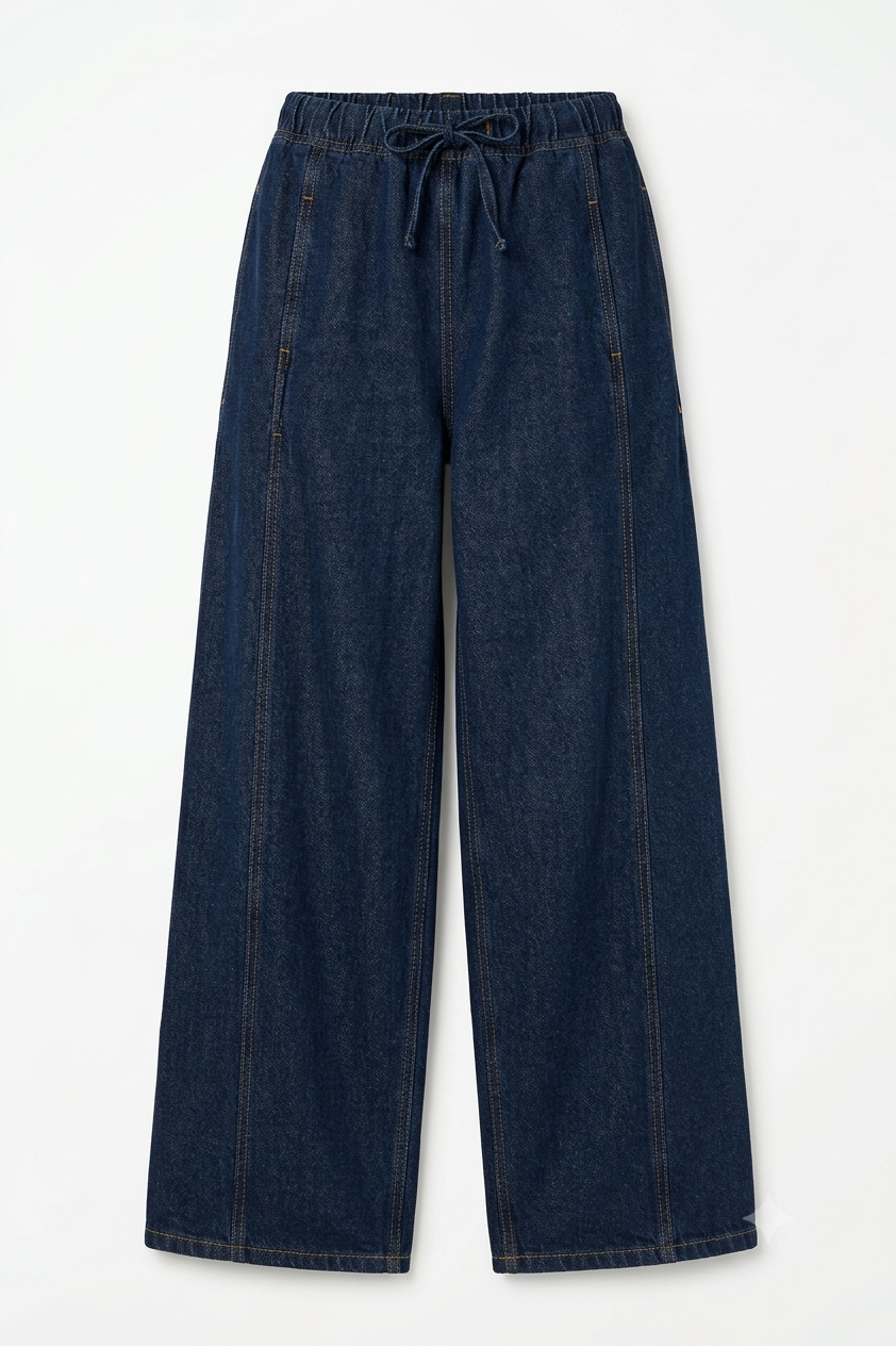 Drawstring Wide-Leg Denim Joggers