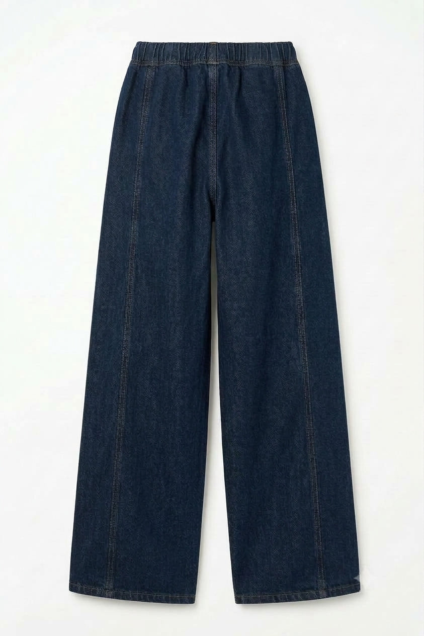 Drawstring Wide-Leg Denim Joggers