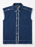 Raw-Edge Oversized Denim Vest