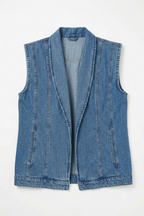 Shawl-Collar Light Wash Denim Vest
