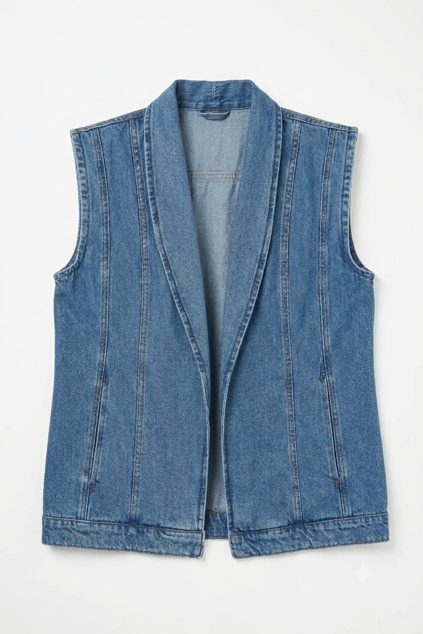 Shawl-Collar Light Wash Denim Vest