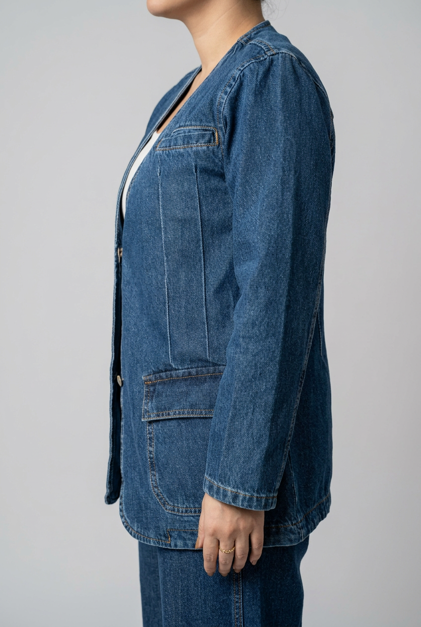 Collarless Denim Blazer