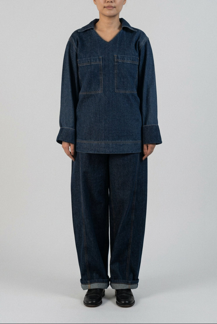 V-Neck Pullover Denim Shirt