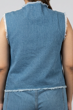Raw-Edge Frayed Denim Top