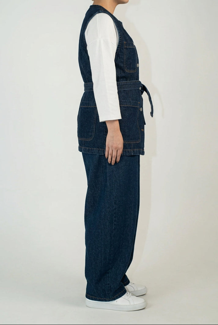 Belted Utility Denim Vest