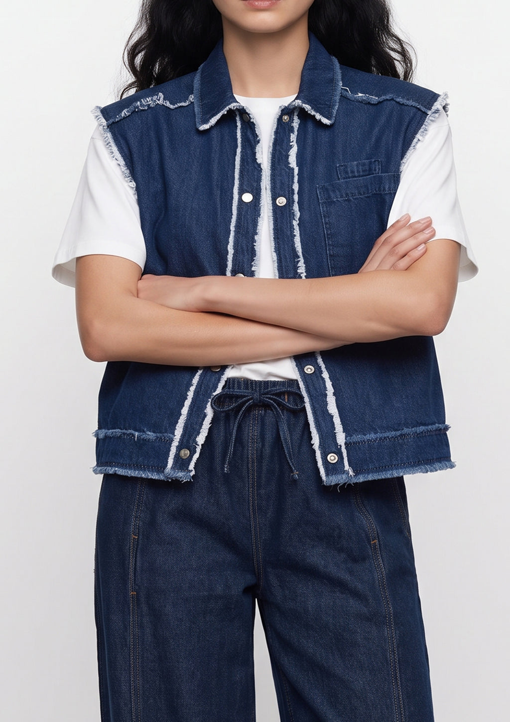 Raw-Edge Oversized Denim Vest