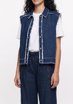 Raw-Edge Oversized Denim Vest