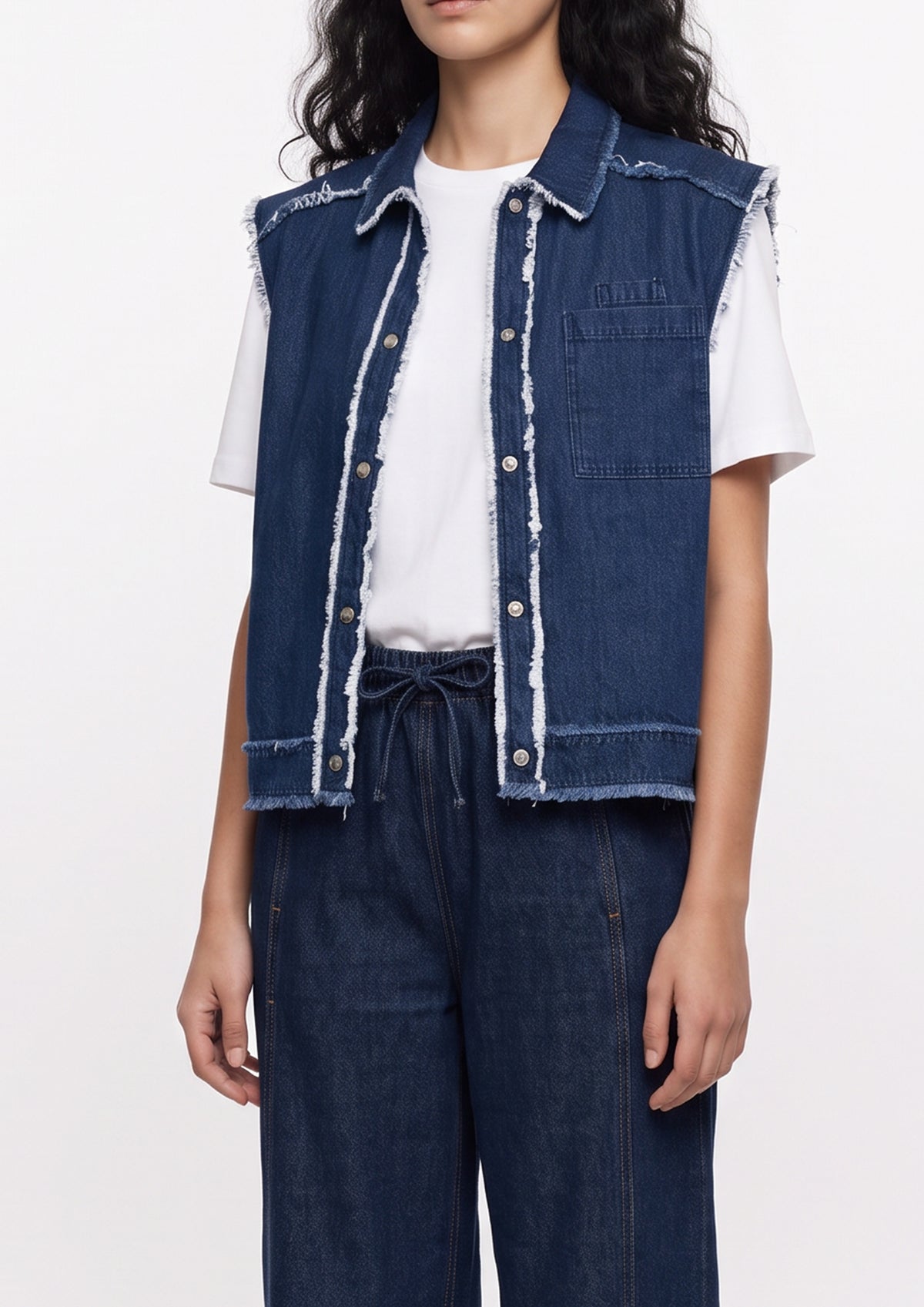 Raw-Edge Oversized Denim Vest