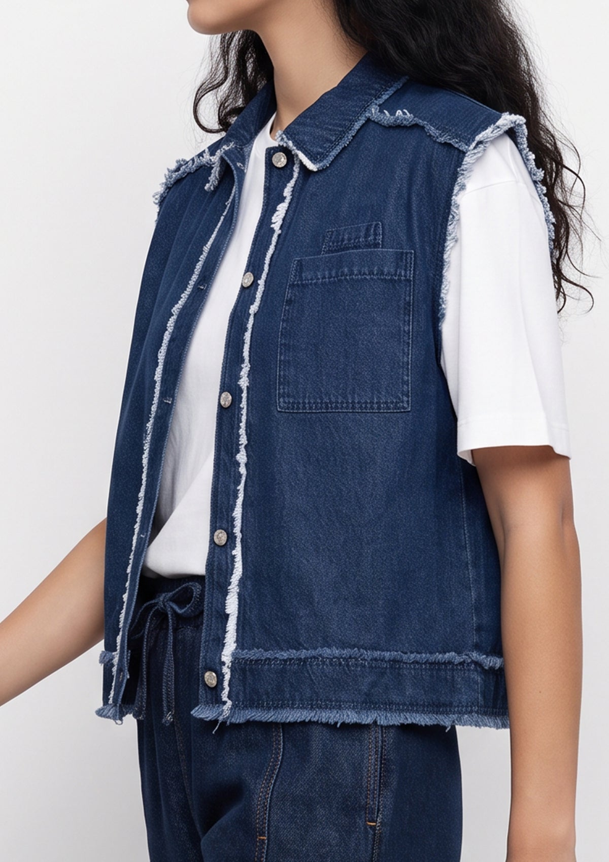 Raw-Edge Oversized Denim Vest