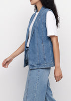 Shawl-Collar Light Wash Denim Vest