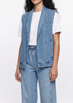 Shawl-Collar Light Wash Denim Vest