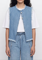 Raw-Edge Frayed Denim Top