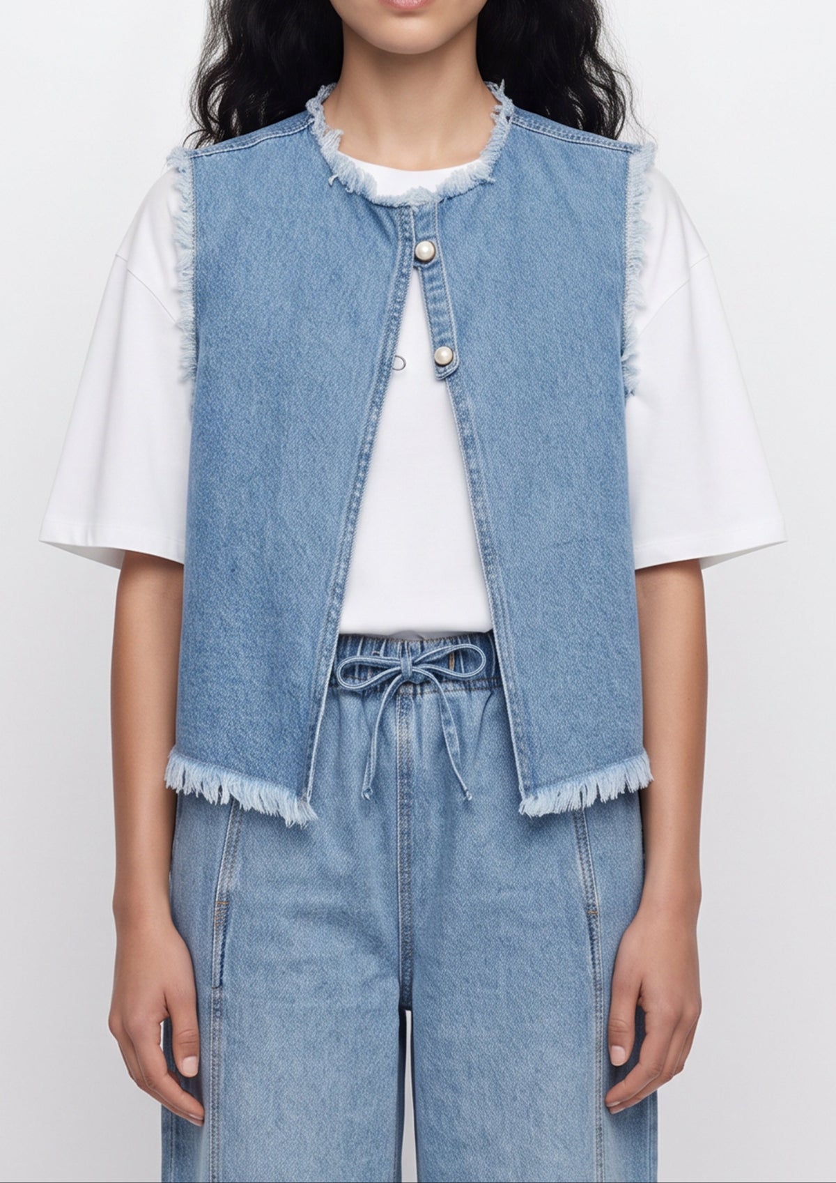 Raw-Edge Frayed Denim Top