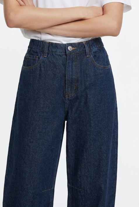 Drawstring Wide-Leg Denim Joggers