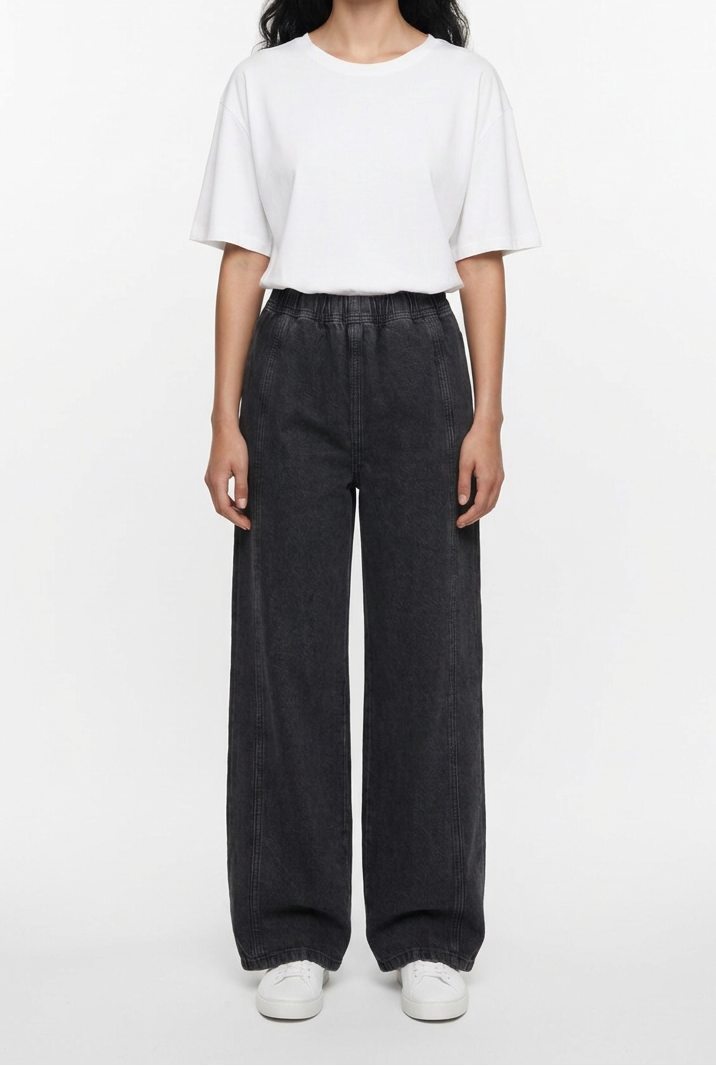Drawstring Wide-Leg Denim Joggers