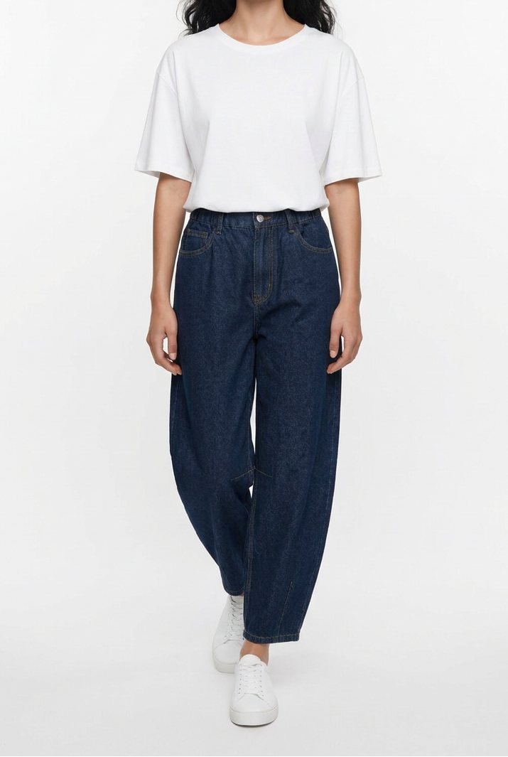 Drawstring Wide-Leg Denim Joggers